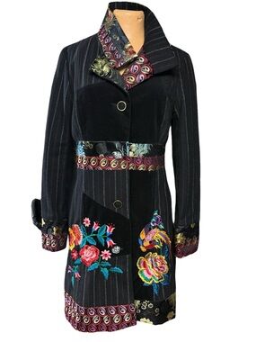 Kessley, Wool blend and Velvet Embroidered Asian Inspired Coat